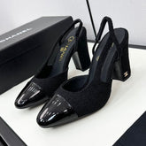 HIGH SLINGBACK BLACK TWEED AND CALFSKIN